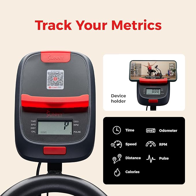 Sunny Health & Fitness ACTIVE Series Smart Exercise Bike with SunnyFit App Connection