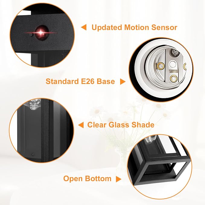 15" Motion Sensor Outdoor Wall Lights, Outdoor Sconces, 1 Pack | Dusk to Dawn, Large Size, Anti-Rust, Waterproof, Easy Installation, Black Modern Exterior Lighting Fixtures for House Porch