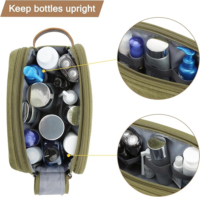 BAGSMART Toiletry Bag for Men, Canvas Travel Toiletry Organizer Dopp Kit Water-resistant Shaving Bag for Toiletries Accessories (Green, Medium)