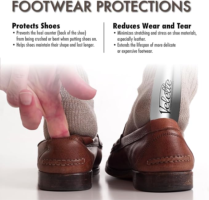 Velette Metal Shoe Horn Long Handle for Seniors - 15" Long Shoe Horns for Men, Women and Kids - Boot Horns, Shoehorn Long-Handle, Shoes Spoon, Stick Helper for Cowboy Boots, Sneakers, Dress Shoes