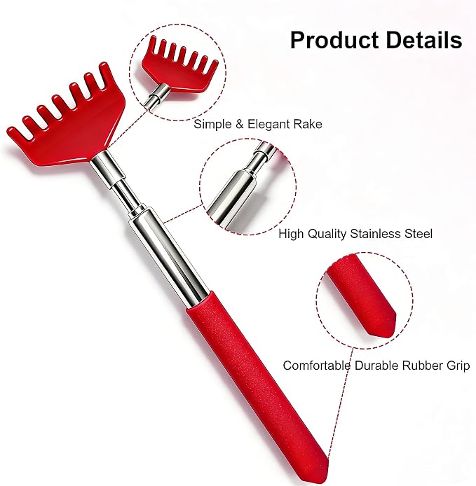 2 Pack Back scratchers Set,Stainless Steel Back Scratcher Extendable | Rubber Handles Stainless Heads,for Back,Neck,Shoulders,Beautiful Present Packaging Gifts for Thanksgiving,Christmas(Red)