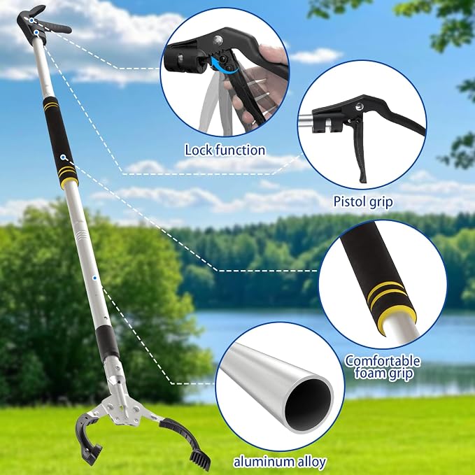 Grabber Reacher Tool with Magnetic Tip, 53" Reacher Grabber Tool Aluminum with 6" JJaw Opening Trash Picker Upper for Home Garden Garage Yard Outdoor & Daily Use