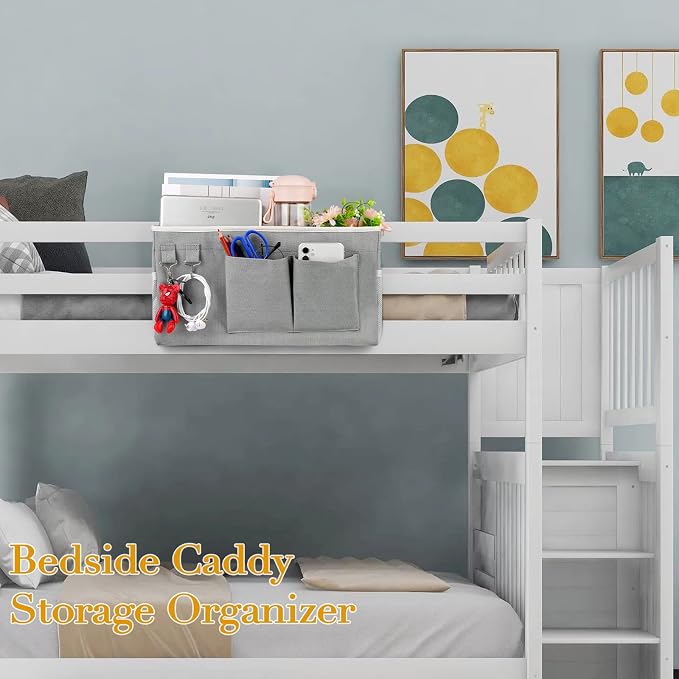 Bedside Caddy Bedside Storage Bag for Headboards/Bunk Bed | Hanging Bed Caddy with Hooks fits Bunk bed Hospital Beds Dorm Bed Rails, Essentials for Phones, Books, Remotes, Water Bottles