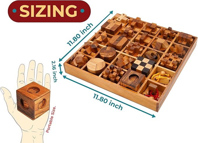 BSIRI 25 in 1 Wooden Brain Teaser Puzzles for Adults and Teens Interlocking 3D Mini Wood Mind Games Hand and Mind Puzzle Teasers Assembly & Disentanglement Set Toys Coffee Table Games Gift