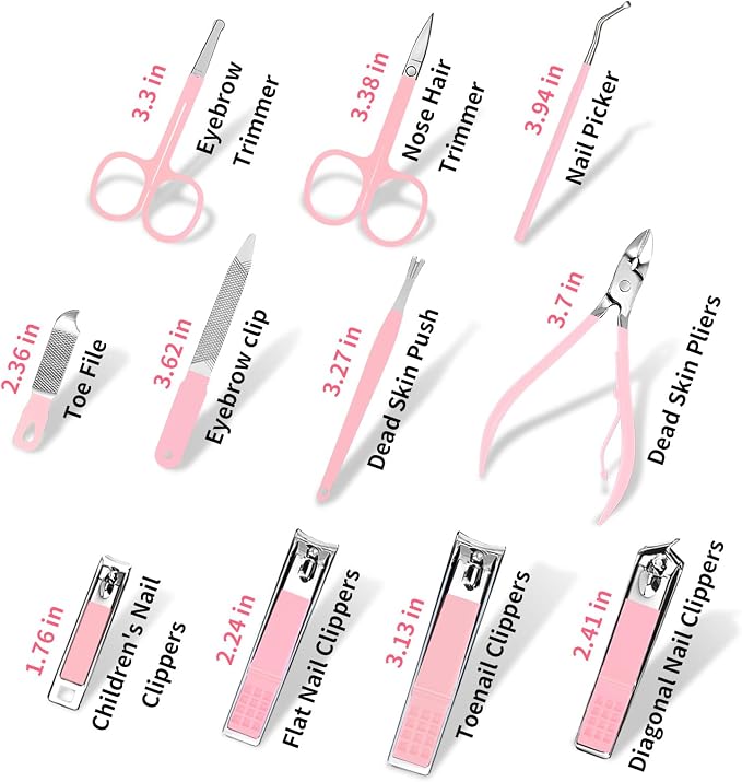 MINKINH 26-Piece Manicure Set for Women, Pink At-Home Nail Care Kit | Carbon Steel Nail Clippers, 410 Stainless Steel Tools, PU Organizer Case for Pedicure, Cuticle, Facial and Daily Self-Care
