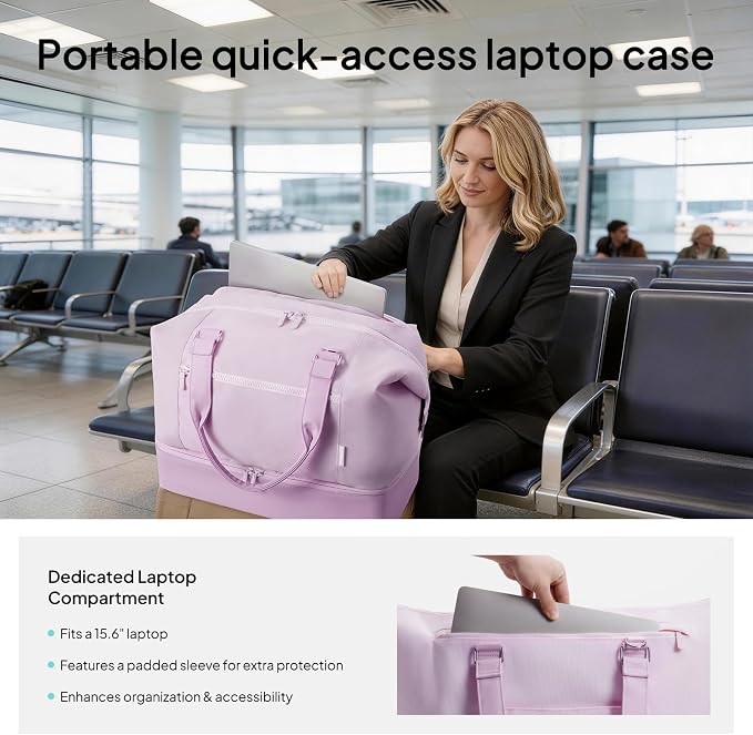 Travel Duffle Bag for Women, 40L Weekender Bags Airline Approved Carry On with Shoe Compartment & Waterproof Wet Pocket, Durable Nylon Weekender Overnight Bag for Travel, Gym, Business Trip, Purple