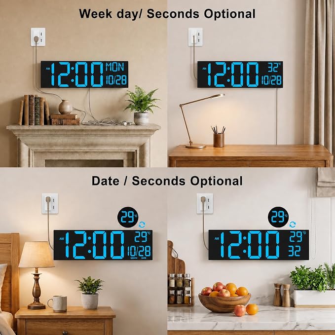 JALL 30" Giant Digital Wall Clock, Extra Large LED Clock with Remote, Huge Wall Clock with Jumbo Numbers for Living Room, Gym, Blue
