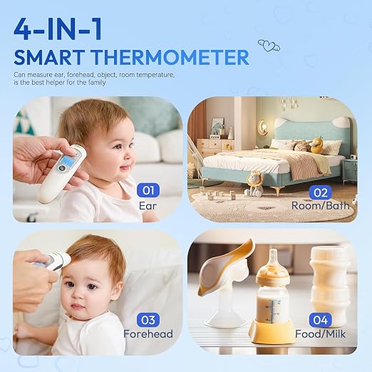 Ear and Forehead Thermometer for Adults & Kids, 1s Accurate Result | Fever Alarm, 1S Result, 3-Color Backlight LCD Display, Mute Mode, 35 Memory Recalls, Ear/Forehead/Object Mode, ℉/℃ Swichable