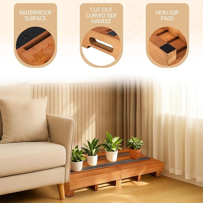 Wooden Step Stool 3 Inch One-Step Non-Slip Outdoor Platform Heavy Duty Portable Half-Step Ideal for Seniors with Knee Issues, Safe Step Stool for Outdoor Bathroom Kitchen Bed (Walnut Color)