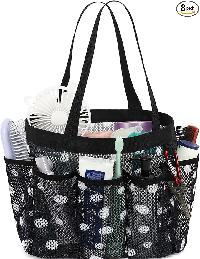 Fammart Mesh Shower Caddy Portable for College Dorm Room Essentials, Odorless Polyester Large Shower Tote Bag with Dual Handles, 8-Pocket Quick-Dry Toiletry Organizer for Travel, Beach, Camping, Gym