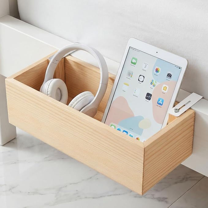 Bamboo Dorm Bedside Caddy Shelf for Bunk Bed | Dorm Bed College Dorm Room Essentials Bed Shelf Side Table Storage Decor for Teen Girl boys