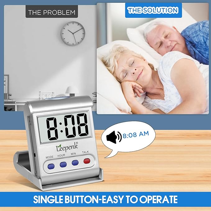 LEEPENK 2 Pack Talking Clocks for Blind Elderly,Hearing Impaired Alarm Clock,English Language Battery Operated Digital Clock for Seniors