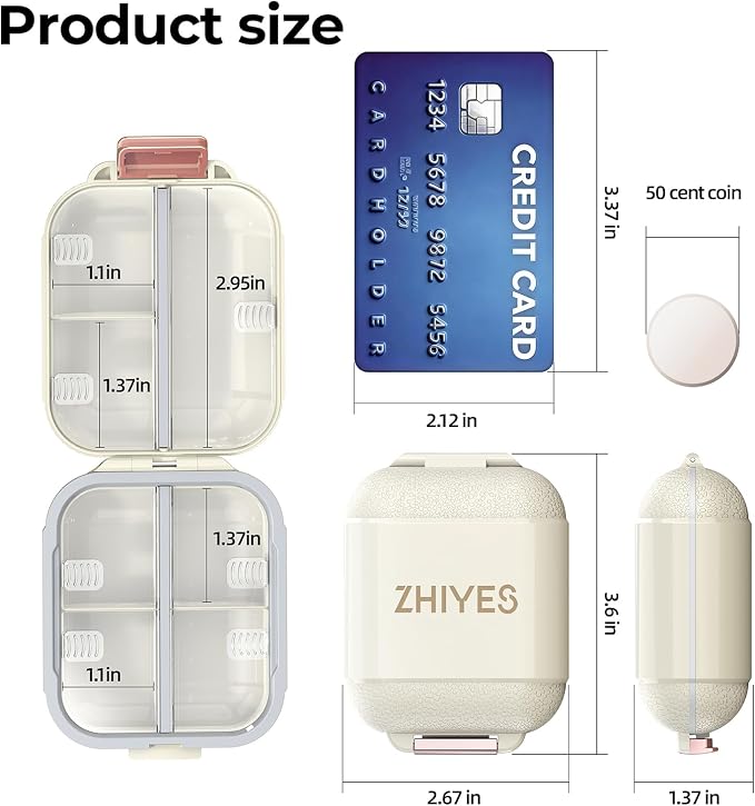 7 Compartments Travel Pill Organizer, Foldable Portable Airtight Daily Pill Box, Compact Pill Case for Purse & Pocket, BPA-Free Medicine Organizer for Vitamins Fish Oil Supplements (White)