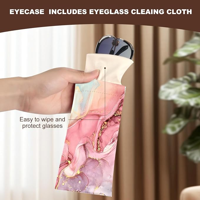 Anikathy 2Pcs Sunglass Eyeglass Glasses Case Soft PU Leather with Cleaning Cloth Cute Glasses Pouch Bag for Men Women Girs