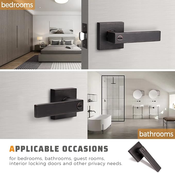 KNOBWELL 5 Pack Oil Rubbed Bronze Door Handle Heavy Duty Privacy Door Handleset Hardware, Left or Right Handing, Interior Doorknobs 2.07 lb One Lever(Thumb Turn, No Key)