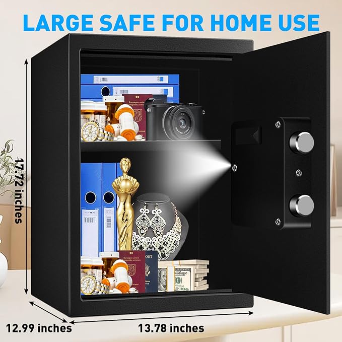 3.3 Cuft Large Fireproof Safe for Home, Home Safety Box Fireproof Waterproof with Electronic Keypad and Spare Keys, Anti-theft Digital Security Safe for Money Firearm Medicine Valuables