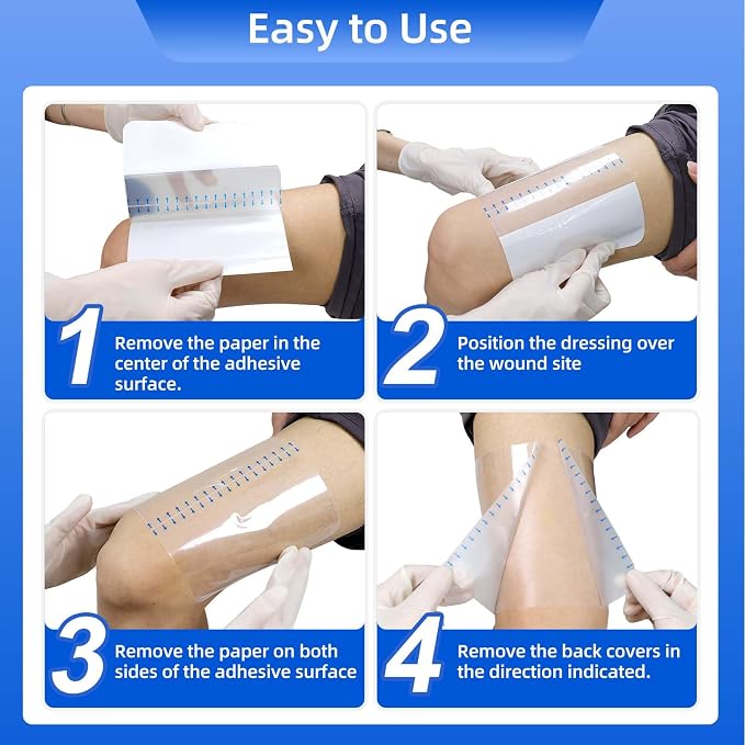 Niceful Transparent Film Dressing 30 Count-Clear Bandages for Wounds 6" x 8", Waterproof Adhesive Wound Cover Bandages for Post Surgical Shower or IV Shield, Scar Therapy, Tattoo Dressings