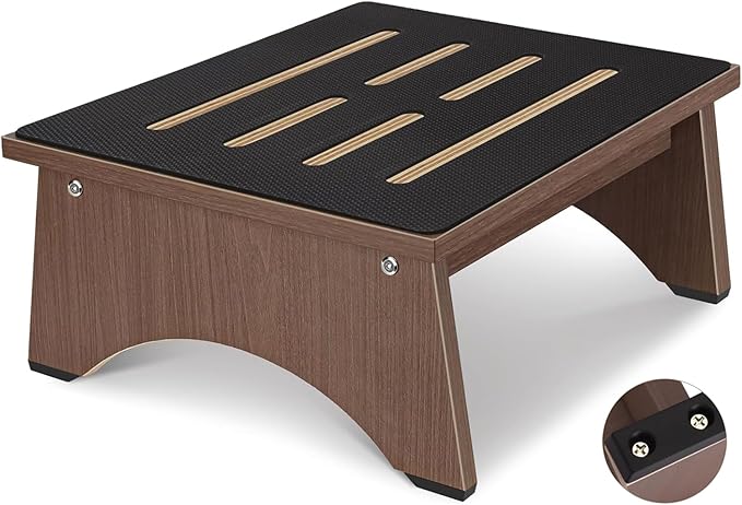 One Step Stool for Adults Seniors with Non-Slip Rubber Stepping Surface, 5.5" Portable Single Wooden Riser, 450 LBS Capacity for Bedroom Kitchen Bathroom, or Bedside, Senior Support (Brown)