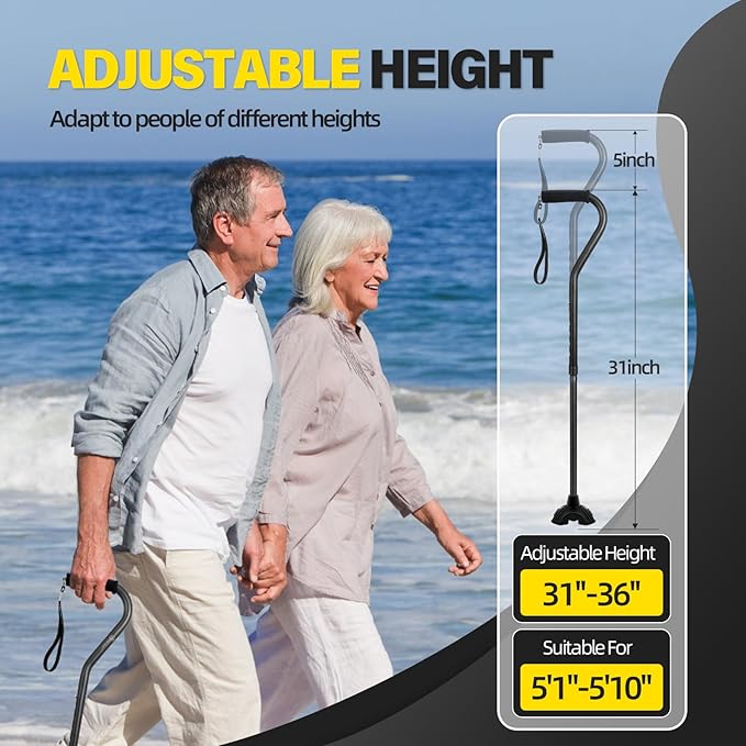 BeneCane Walking Cane Adjustable Cane with Offset Soft Cushioned Handle for Men & Women Lightweight Comfortable Extra Stability Base Mobility Aid for Men Women and Seniors