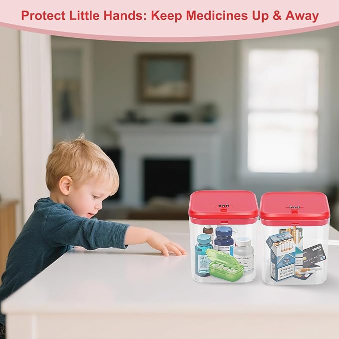 Lock Box for Medicine & Snacks - Childproof Storage Box with Combination Lock, Secure Organizer for Pills, Fridge Food, Phone, Vitamins | Portable Safe for Home, Office, Travel (5.5x5.5x6.3in)