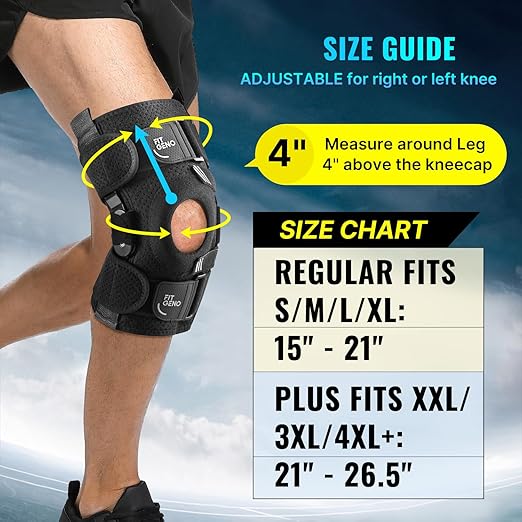 Fit Geno Hinged Knee Brace for Meniscus Tear: Adjustable Knee Support for Knee Pain w/Side Stabilizers & Hinges for Injury or Surgery Recovery - Men and Women