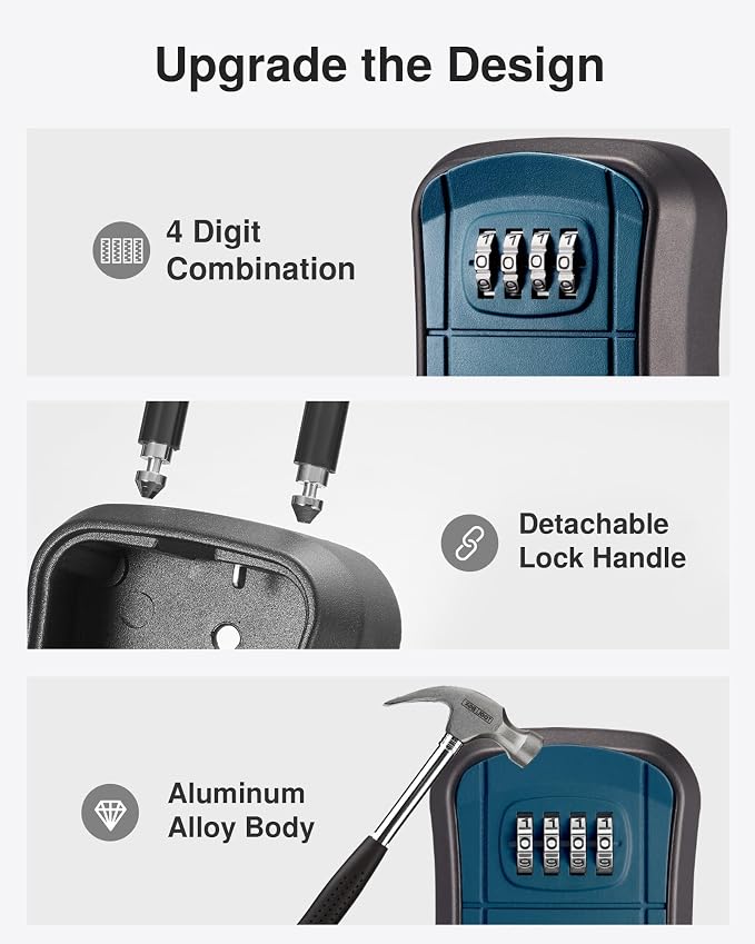 Puroma Key Lock Box Outdoor 4 Digit Code Combination Lockbox 1 Peacock Blue | For Contractors Guest Realtor Storage Keys, Portable, Home Wall Mount, Resettable, Combination, Weatherproof, High-capacity