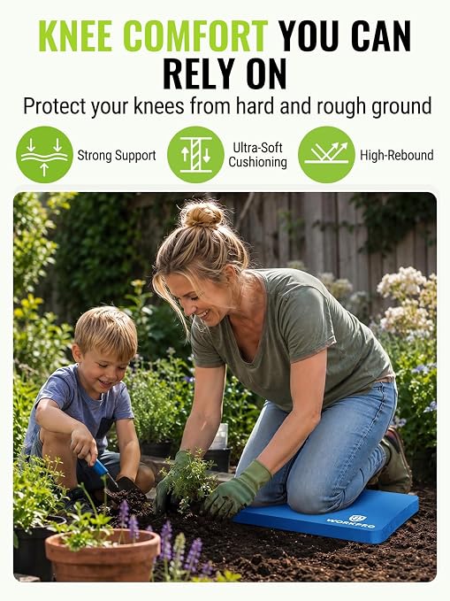 WORKPRO Extra Thick Kneeling Pad, 2-Pack, 17.5 x 11 x 1.5 in, Black & Blue | Soft NBR Foam Cushioning for Knee, Large Foam Kneeler Mat for Gardening, Bathing Baby, Exercise, Workout Supplies