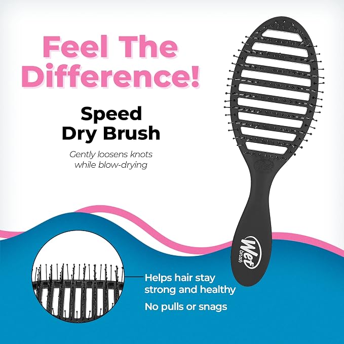 Wet Brush Speed Dry Hair Brush, Black, Vented Design & Soft HeatFlex Bristles, Blow Dry Safe, Ergonomic Handle Manages Tangles & Uncontrollable Strands, Pain-Free Hair Accessories (Pack of 2)