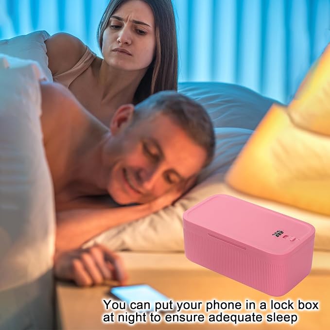 Medicine Lock Box Travel Case Medication Safe Lock Box Refrigerator Lockable Storage Box for Food Mobile Cell Phone Personal Items Snacks Medication LockBox for Office Home School Travel (Pink)