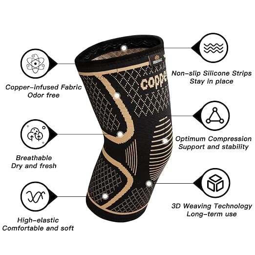 INDEEMAX Copper Knee Brace for Women Men Plus Size, 2 Pack Knee Compression Sleeve for Knee Pain, Arthritis, Running, Sports and Recovery Support, 2XL(26-28 Inch)
