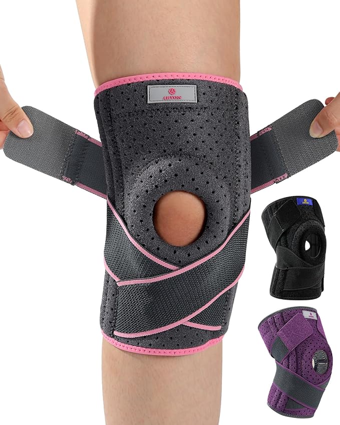 ABYON Adjustable Knee Brace for Men & Women - Maximum Support with Dual Side Stabilizers & Crossed Compression Straps for Meniscus Tear, ACL, MCL, LCL, Patella Injury and Post-Surgery Recovery - Please Check Sizing Video Before Buying