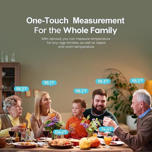 Viproud No-Touch Baby Thermometer for Adults and Kids, Fast & Accurate | 1 second Result, Fever Alarm, Mute Mode, Body & Object Mode, 35 Memory Recall, Baby Essentials, Lifetime Support