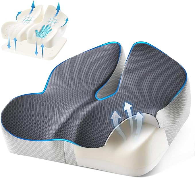 Seat Cushion for Office Chair with Adjustable Loft, Thick Memory Foam Chair Cushion for Back & Sciatica Tailbone Coccyx Pain Relief on Home Chair, Ergonomic Wheelchair Desk Pillow Hip Shaping Support