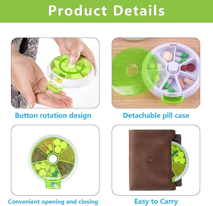 Pill Organizer Weekly,INVODA Pill Case 7 Day 3 Times Medicine Pill Dispenser,Push Button Rotate Pill Planner with 7 Compartments