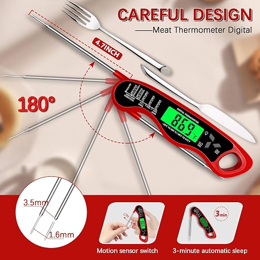 Cooking Thermometer，IP67 Waterproof Meat Thermometer Digital | Backlight，Magnetic attraction，Hold Function，Instant Read，LED screen，for Cooking,Outdoor Grilling