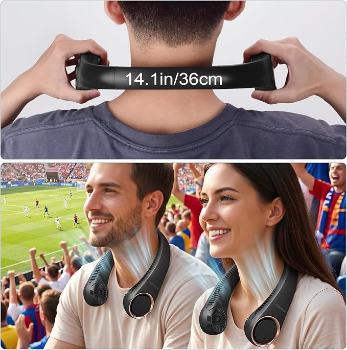 CIVPOWER Neck Fan: Portable Personal Neck Cooling Rechargeable Bladeless Fan - Hands Free 3 Speed 4000 mAh Battery USB Operated Wearable Headphone Design - Gift for Men Women Outdoor (Black)