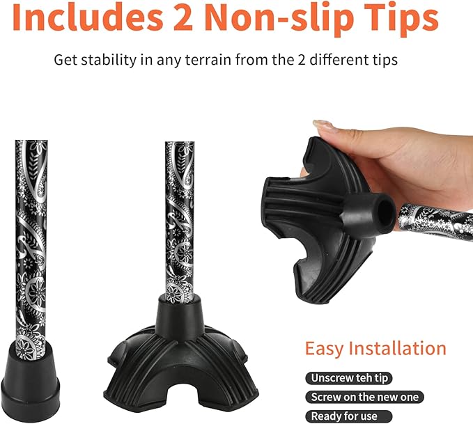 Floral Canes for Women Folding Cane for Stability with Non-Slip Base, Adjustable Walking Cane for Seniors - Lightweight Collapsible Walking Sticks with T & Offset Handle