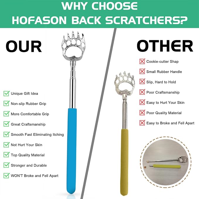 HOFASON 4 Pack Bear Claw Back Scratcher, Stocking Stuffers for Adults Men Women Teens, Easter Basket Stuffers for Teens, Fathers Mothers Day Dad Gift, Christmas Bulk Small Gifts, White Elephant Gifts