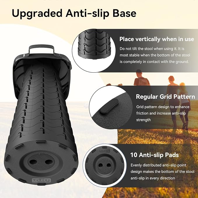 2026 Upgraded Portable Folding Stool, Collapsible Stool, Telescoping Camping Stool with Max Load Capacity 485lbs, Square Retractable Seat for Camping Gardening Fishing Hiking BBQ[Black]