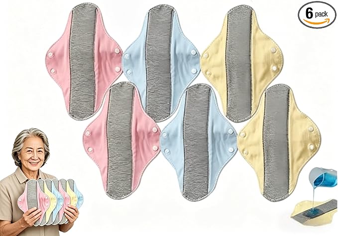 Reusable Incontinence Pads for Women & Elderly — Washable Leak-Proof Waterproof Cotton Velours Protection Pads, Day & Night Comfort (6pcs)