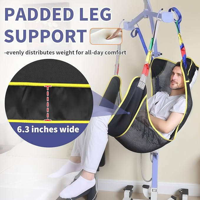 500lbs Mesh Full Body Sling for Lift - Patient Transfer Sling with Wide Pads for Elderly & Disabled,Compatible and Multi-Scene Transfer