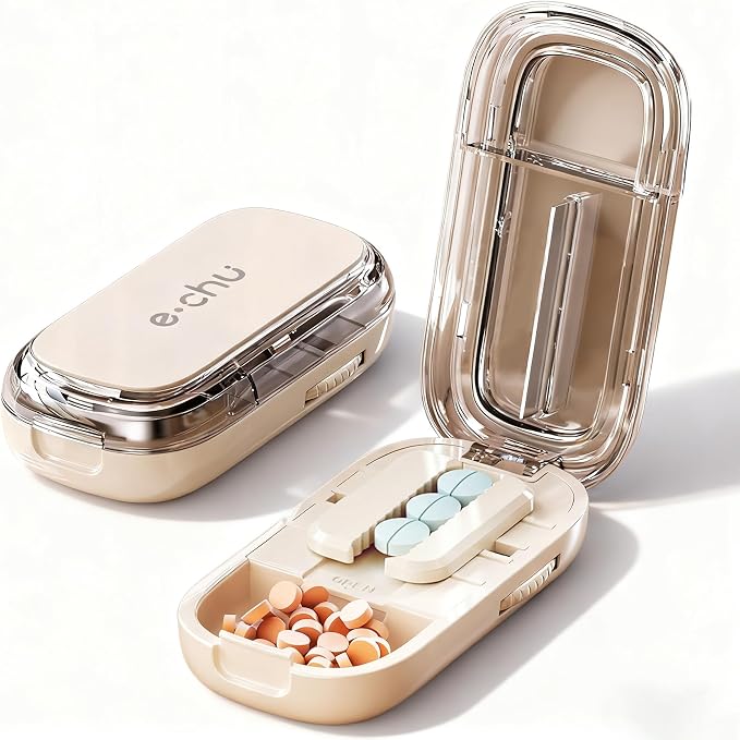 Pill Cutter Splitter for Small and Tiny Pills - Adjustable Pill Splitter with Centering Device for Cutting Multiple Pills, Precision Alignment, Easy to Use and Travel Sized (Opaline)