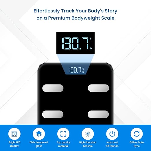 Digital Scale for Body Weight, Black BMI Scale with App Sync, Weight Capacity Up to 396 lbs, Tempered Glass Design