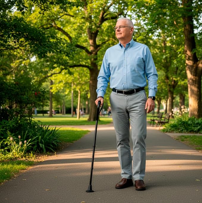 KMINA Heavy Duty Walking Cane, Adjustable Canes for Men and Women, Seniors with Foam Padded Offset Handle, Made in Europe