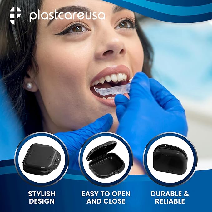 Black Retainer Case Box - Individually Sealed, Dental Storage Container for Retainers, Aligners, Mouth Guards, Invisalign - Bag of 12 Cases