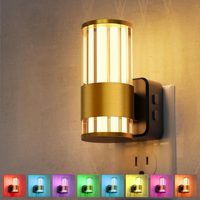 L LOHAS LED Night Light, Night Lights Plug into Wall, 10-Color RGB | Change Nightlights, 10/50/100LM Adjustable Automatic Nightlights Plug in with Dusk to Dawn Sensor for Room Bathroom Hallway