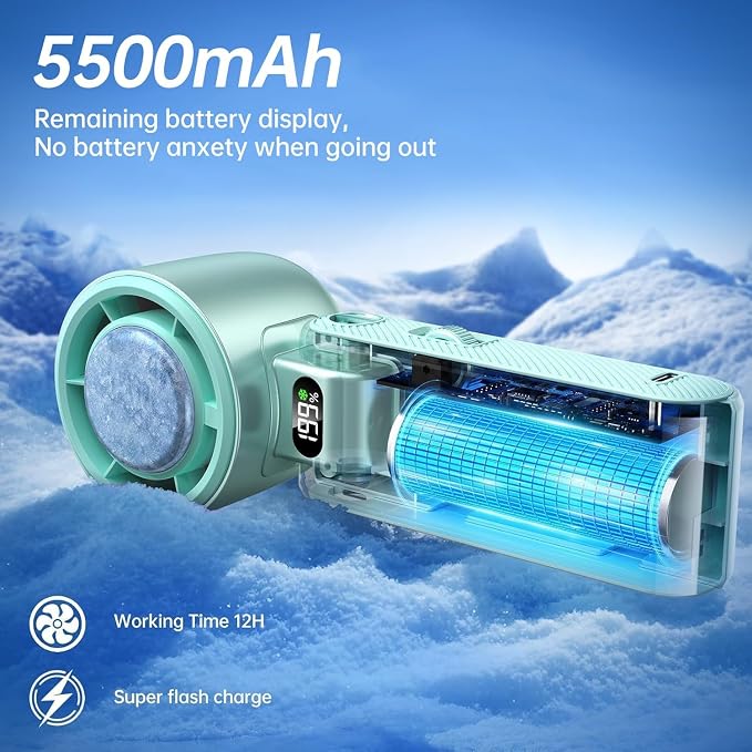 Pro Handheld Portable Fan with Turbo Cooling 199-Speed 5500mAh | Hand Held Fan Rechargeable 20000 RPM Powerful Mini Personal fan for Travel, Outdoor, Beach & Makeup