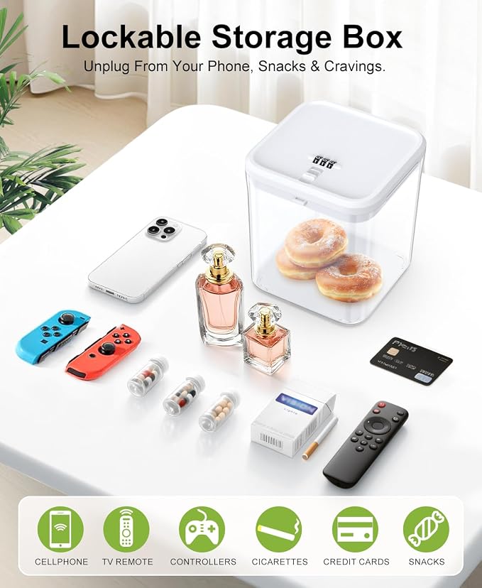 ySky Lockable Storage Box with Combination Code - Secure Medicine Safe, Phone Jail & Snack Container for Refrigerator, Home, Office- Durable Multi-Purpose Lock Box(White)