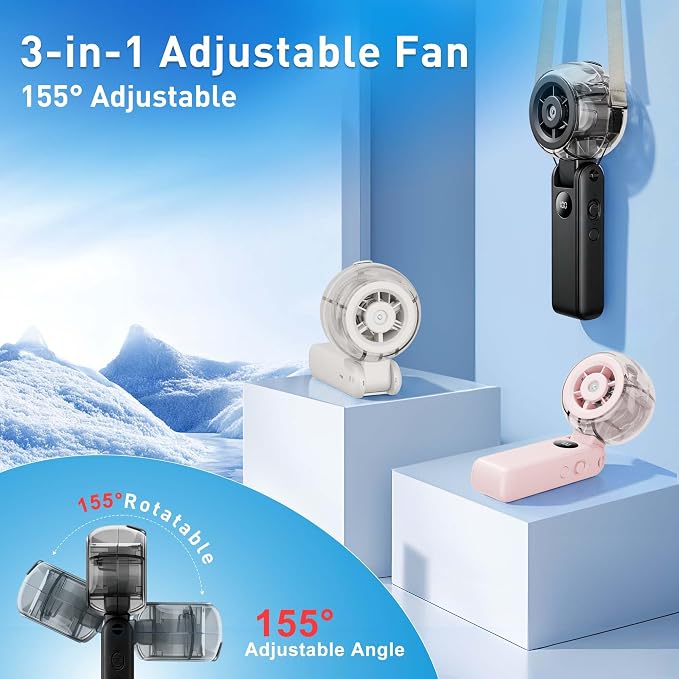 Portable Handheld Misting Fan, Personal Fan that Blow Cold Airflow | USB Rechargeable, LED Display, 100 Speeds, 155° Foldable, Small Neck Fan for Outdoor Travel, Sports Events, Gifts for Men
