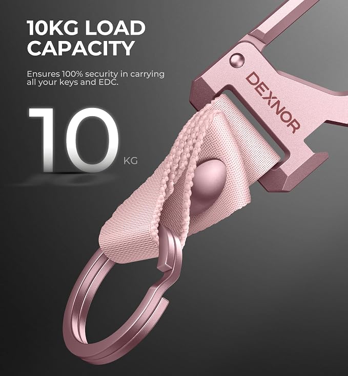 Dexnor Heavy Duty Key Chain Bottle Opener, Carabiner Key Ring Clip Aerospace-grade Stainless Steel Car Key Fob Holder Organizer EDC Keychain Keyring Accessories for Men and Women Peony Pink